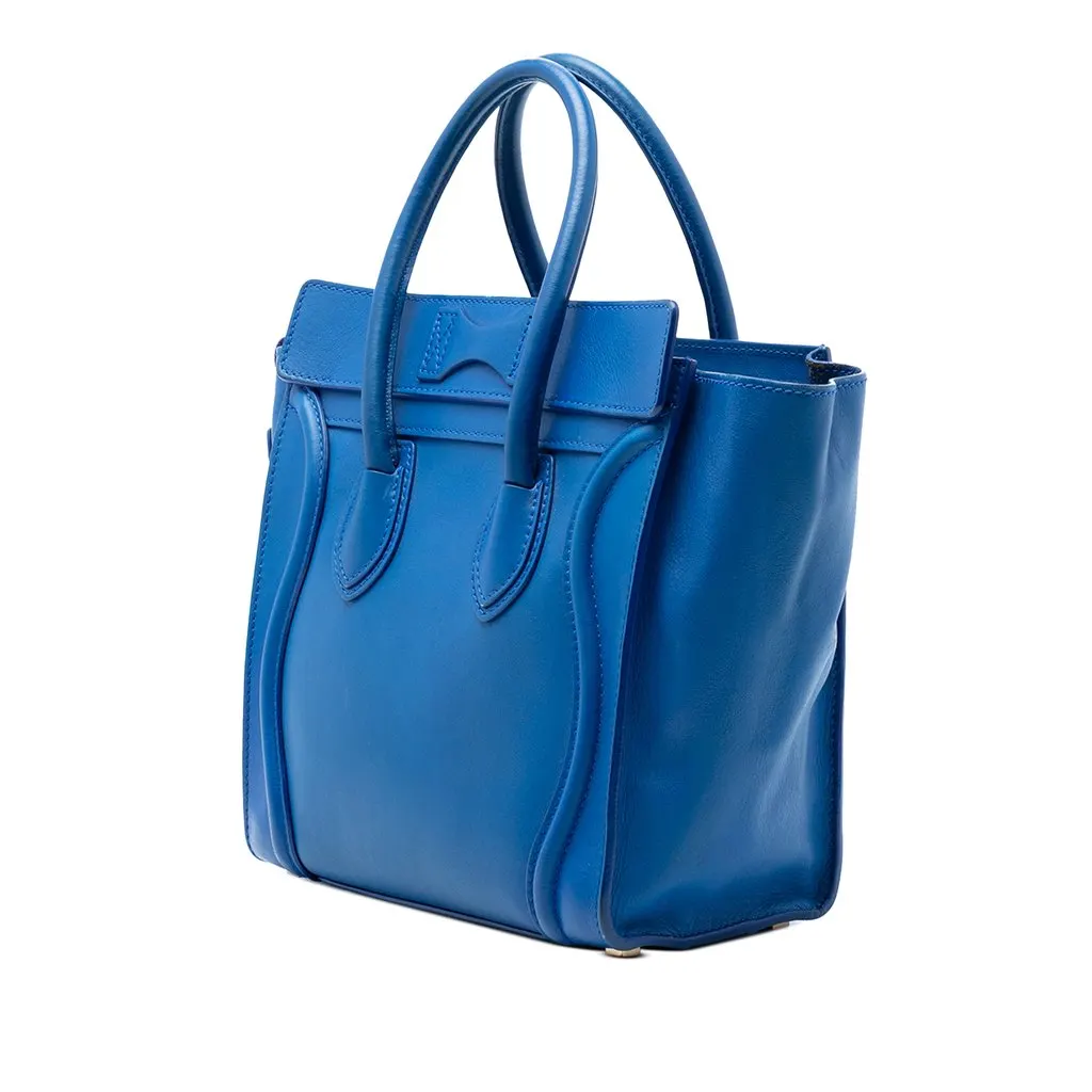 Celine Micro Smooth Calfskin Luggage Tote Blue Leather Very good - Back View