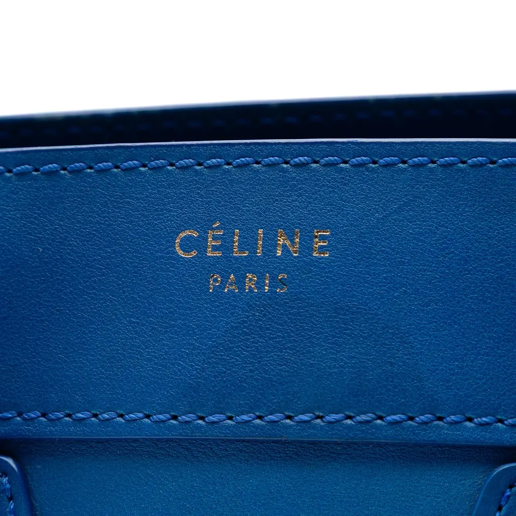 Celine Micro Smooth Calfskin Luggage Tote Blue Leather Very good - Box View