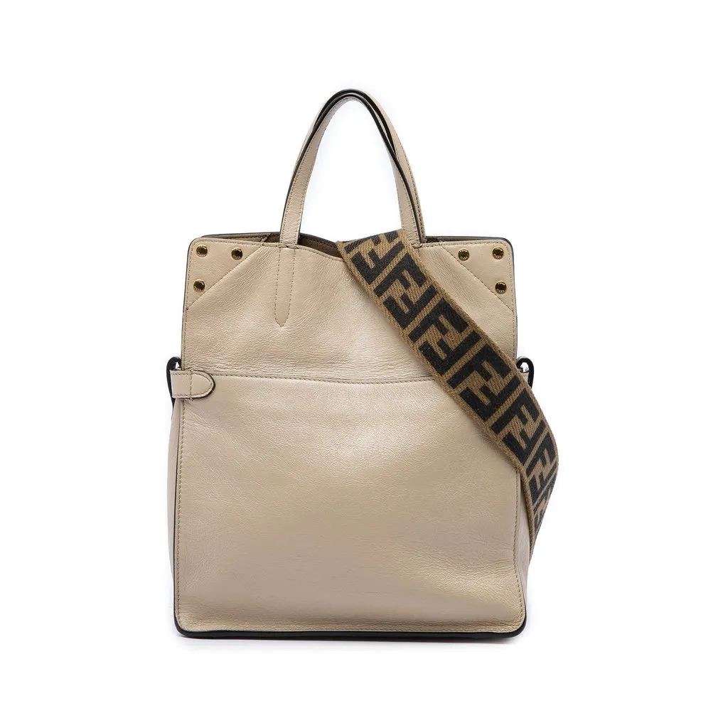 Fendi Vitello Grace and Suede Flip Satchel Beige Leather Very good - Front View