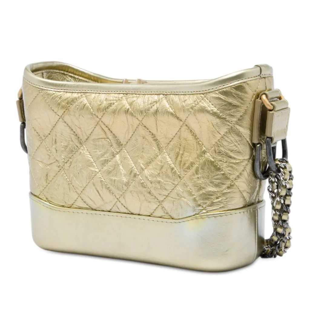 Chanel Small Quilted Metallic Aged Calfskin Gabrielle Hobo Gold Leather Very good - Back View