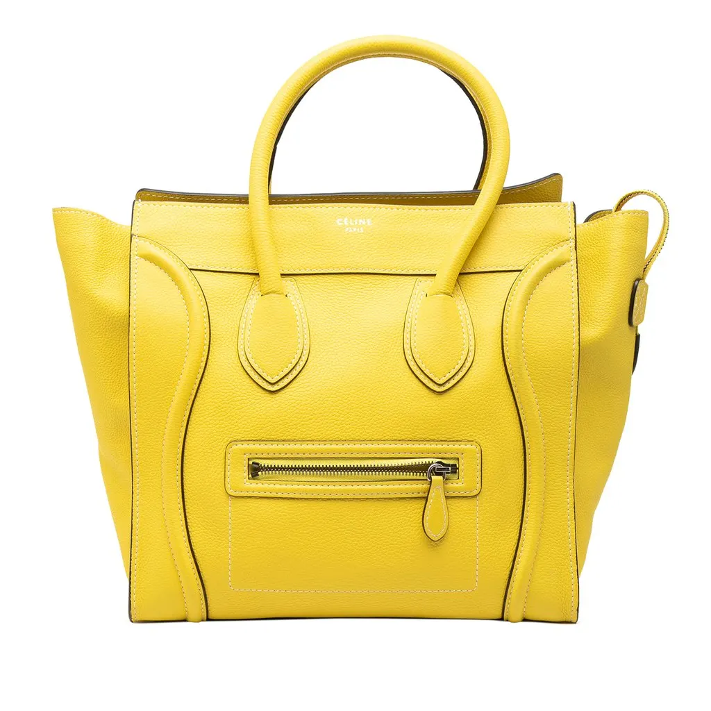 Celine Mini Calfskin Luggage Tote Yellow Leather Very good - Front View