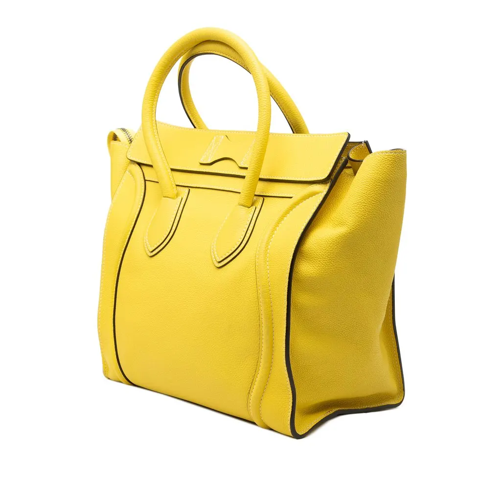 Celine Mini Calfskin Luggage Tote Yellow Leather Very good - Back View