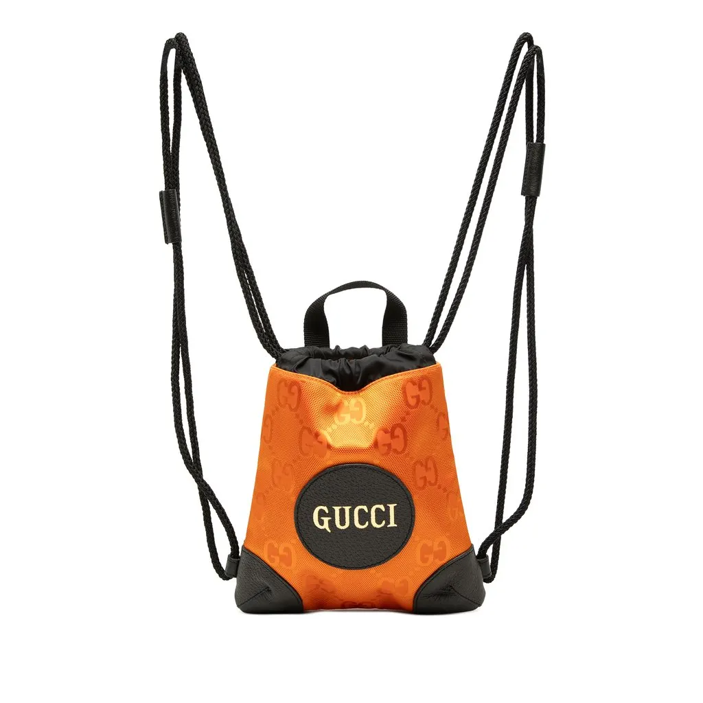 Gucci GG Nylon Off The Grid Drawstring Backpack Orange Polyamide Very good - Front View