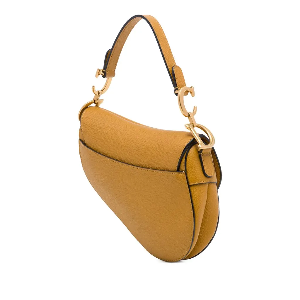 Dior Mini Grained Calfskin Saddle Bag Brown Leather Very good - Back View