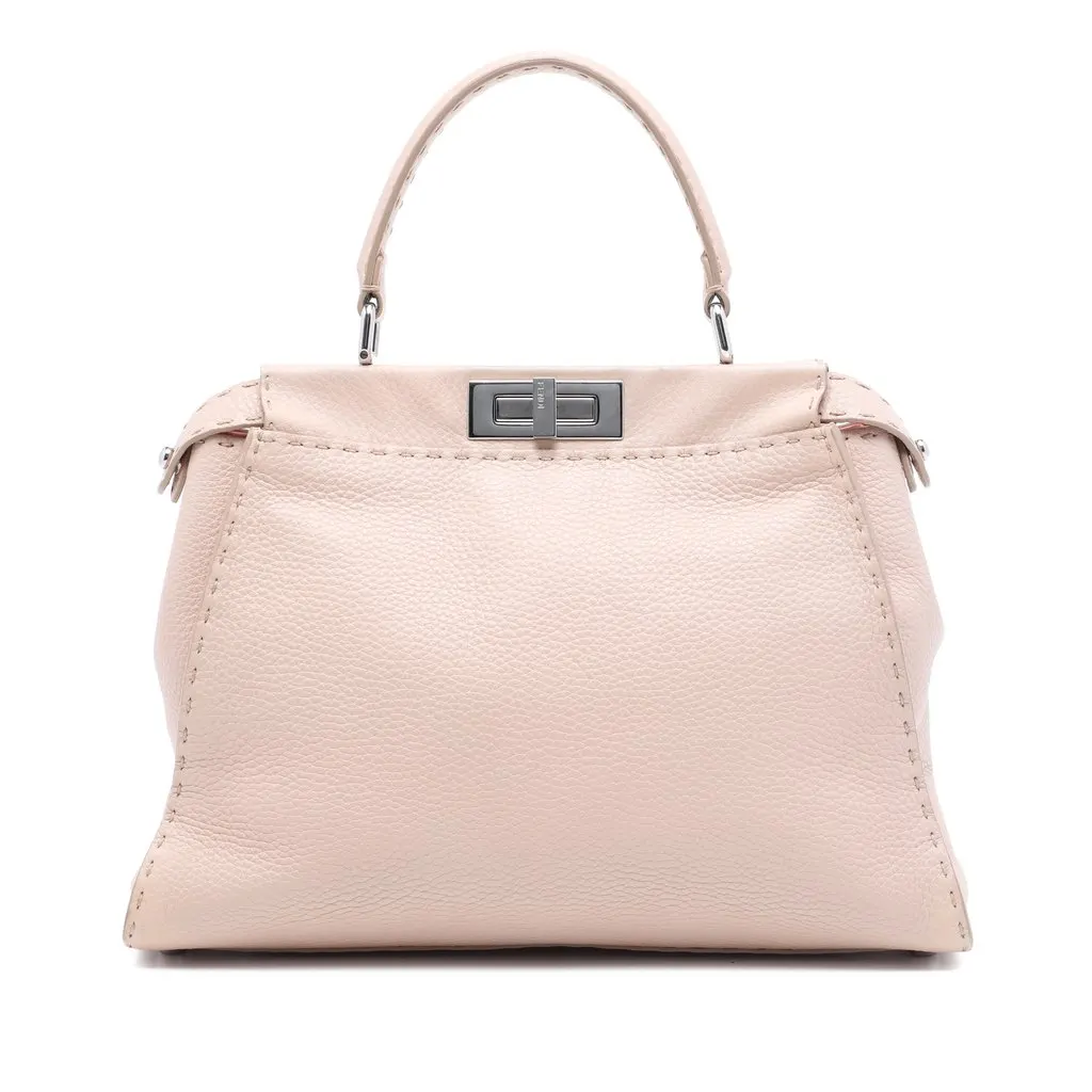 Fendi Medium Leather Selleria Peekaboo Iconic Satchel Pink Leather Very good - Front View