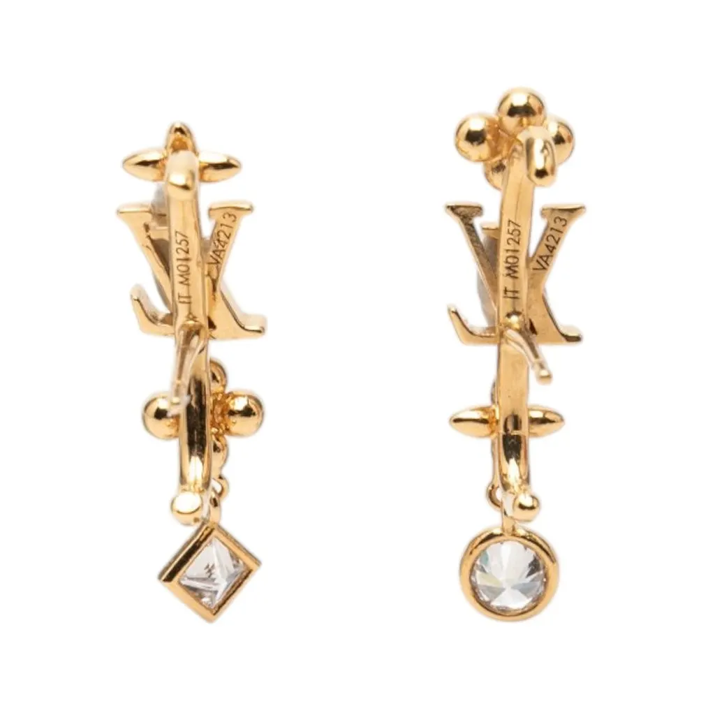 Louis Vuitton Gold Plated Strass LV In The Sky Push Back Earrings Gold Metal Very good - Back View