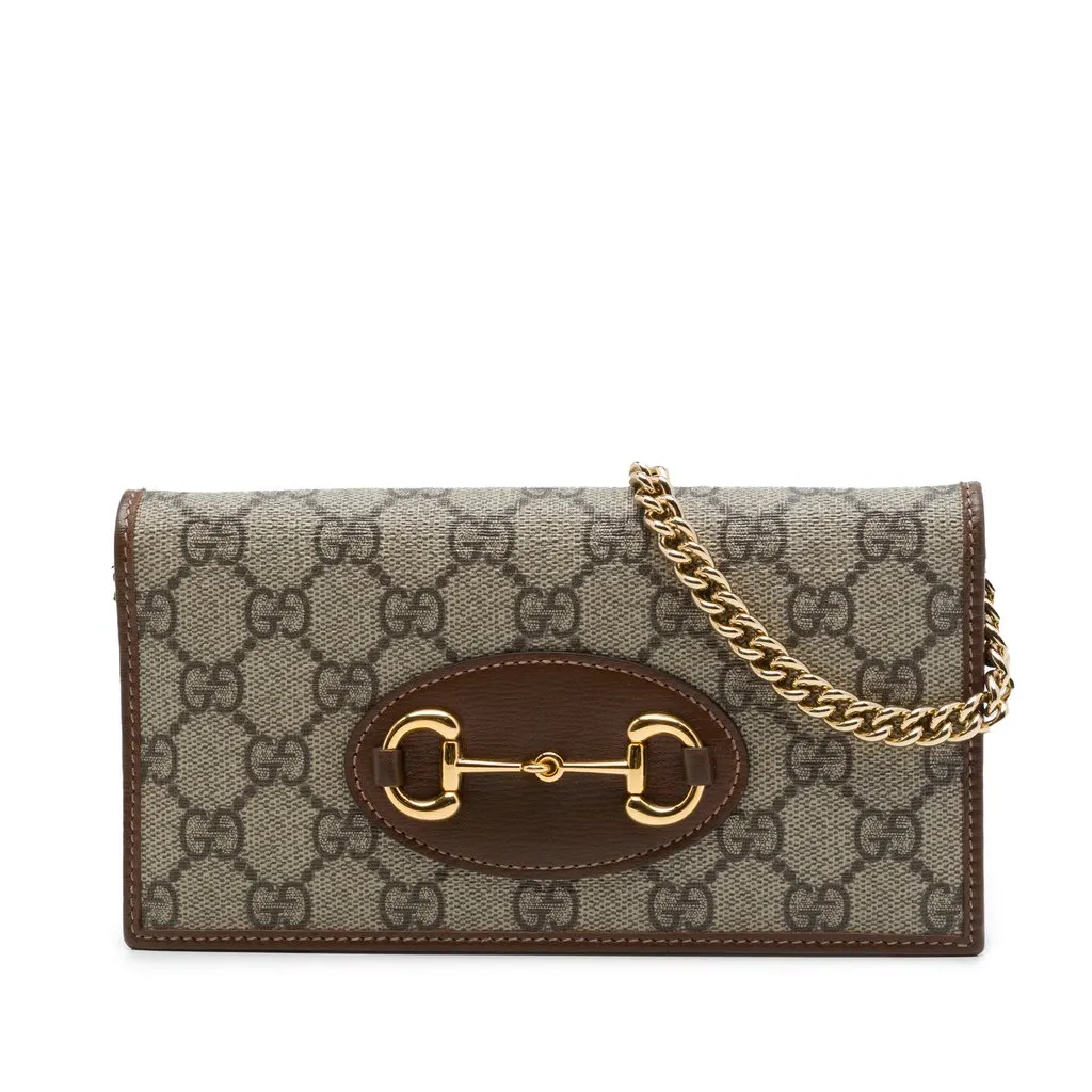 Gucci GG Supreme Horsebit 1955 Wallet On Chain Beige Canvas Very good - Front View