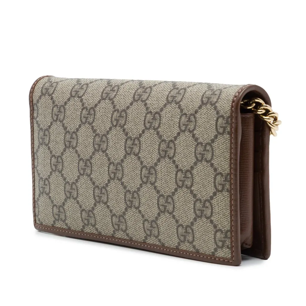 Gucci GG Supreme Horsebit 1955 Wallet On Chain Beige Canvas Very good - Back View