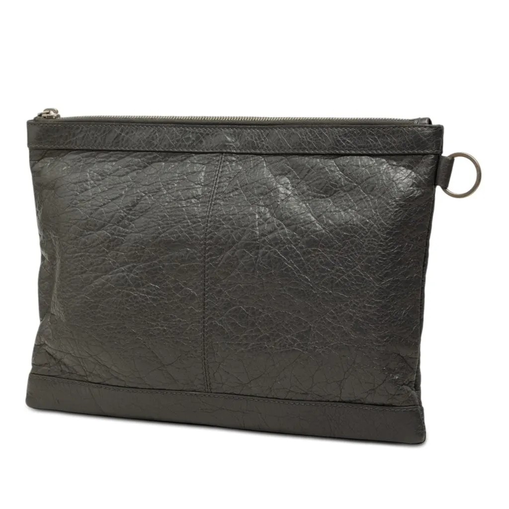 Balenciaga Lambskin Motocross Classic Clip Clutch M Grey Leather Very good - Back View
