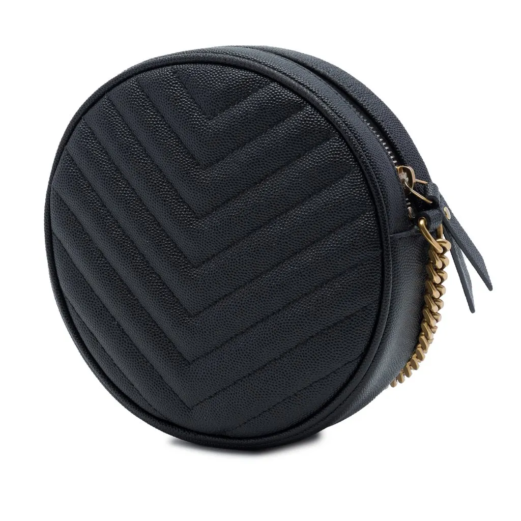 Saint Laurent Chevron Grain De Poudre Round Vinyle Camera Bag Black Leather Very good - Back View