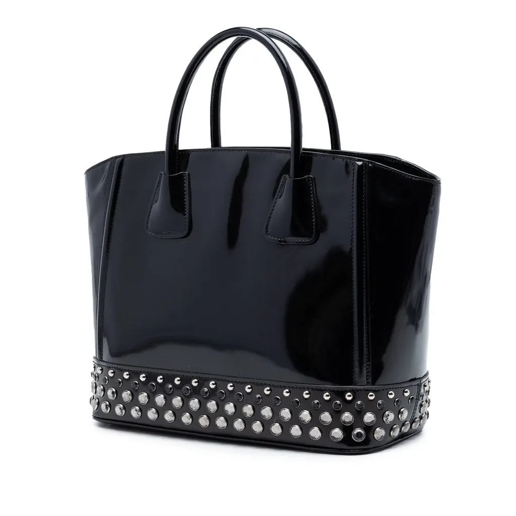 Prada Spazzolato Studded Crystal Tote Black Leather Very good - Back View