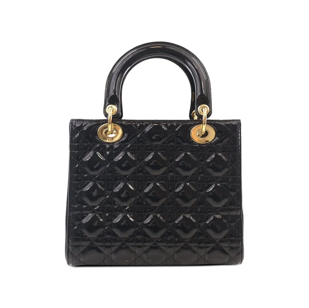 Dior Medium Patent Cannage Lady Dior Black Leather Very good - Back View