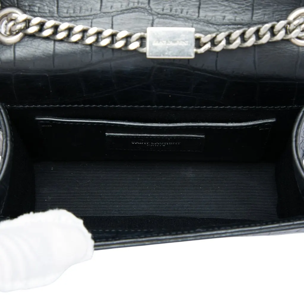 Saint Laurent Small Croc Embossed Leather Monogram Kate Tassel Crossbody Black Leather Good - Model View