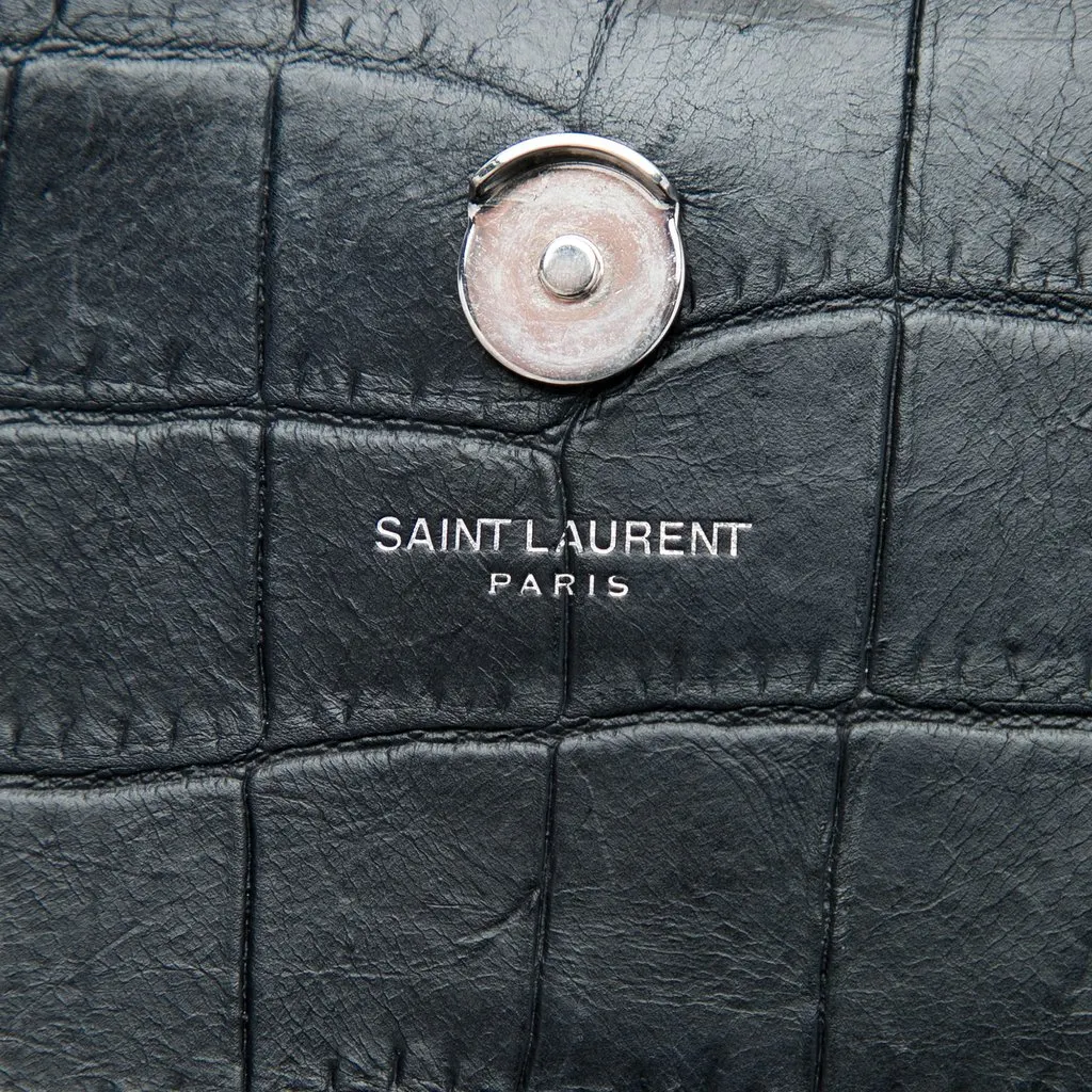 Saint Laurent Small Croc Embossed Leather Monogram Kate Tassel Crossbody Black Leather Good - Box View