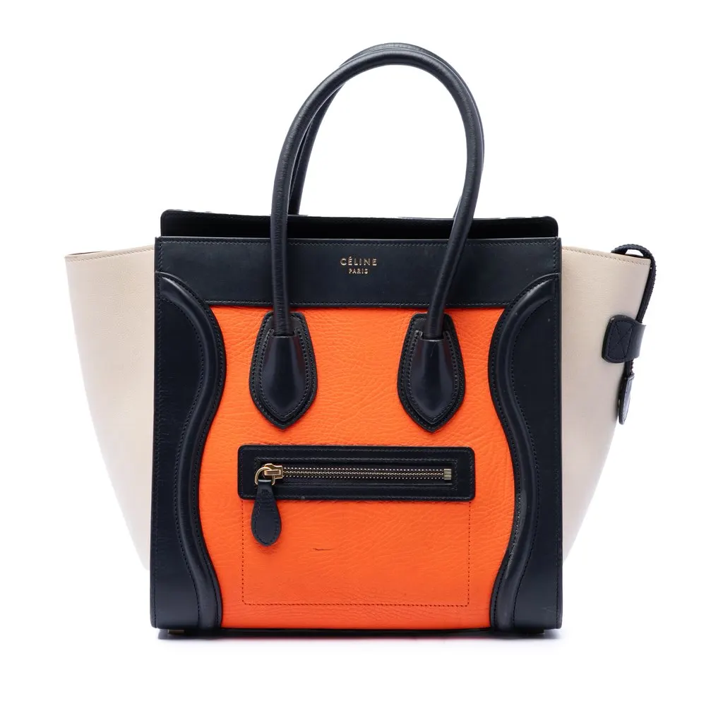 Celine Micro Tricolor Leather Luggage Tote Orange Leather Good - Front View