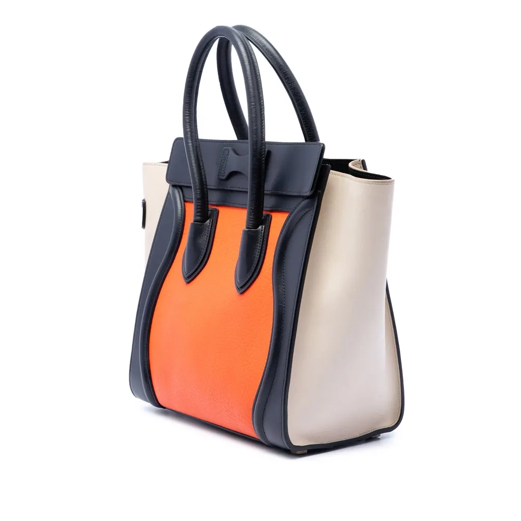 Celine Micro Tricolor Leather Luggage Tote Orange Leather Good - Back View