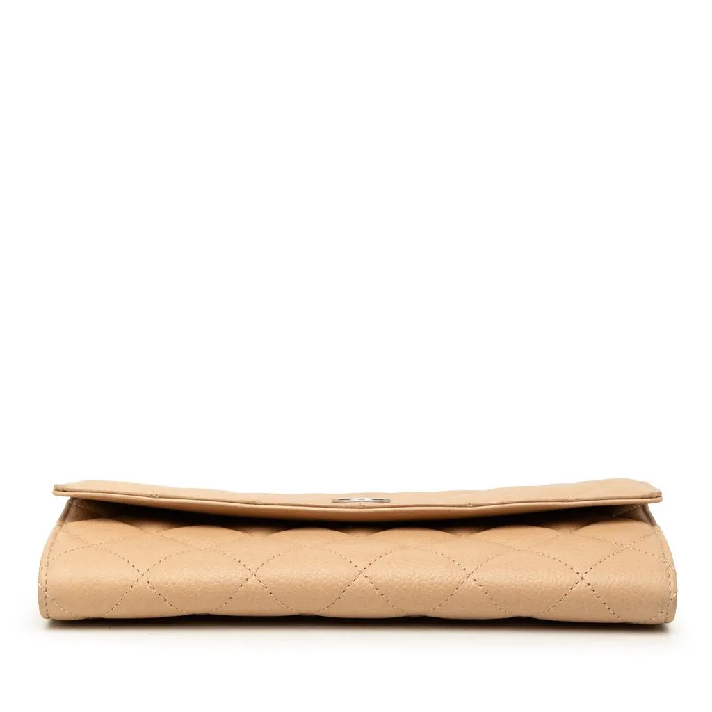 Chanel CC Quilted Caviar Gusset Flap Long Wallet Beige Leather Very good - Inside View