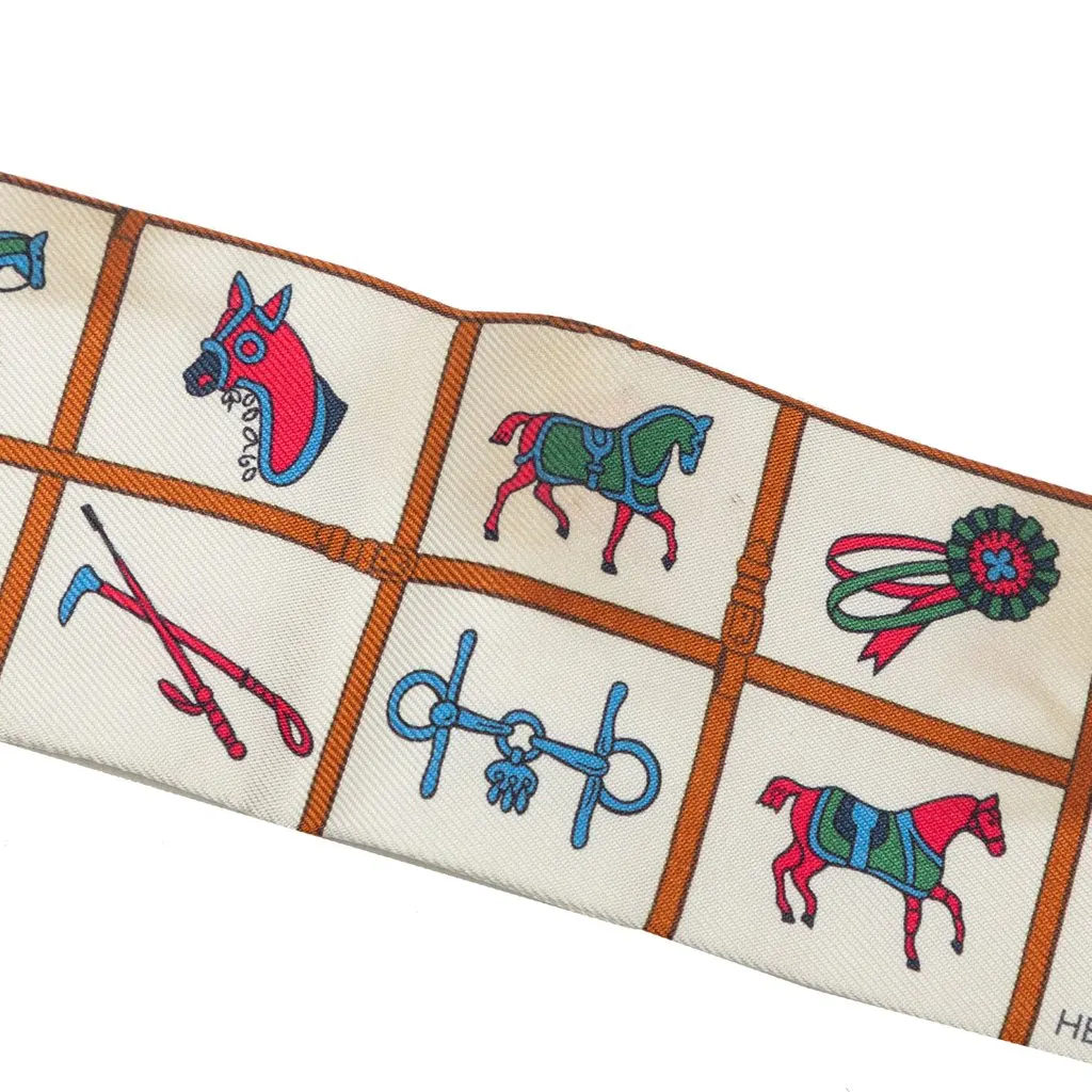 Hermès Couvertures et Tenues de Jour Silk Twilly Scarf White Very good - Box View