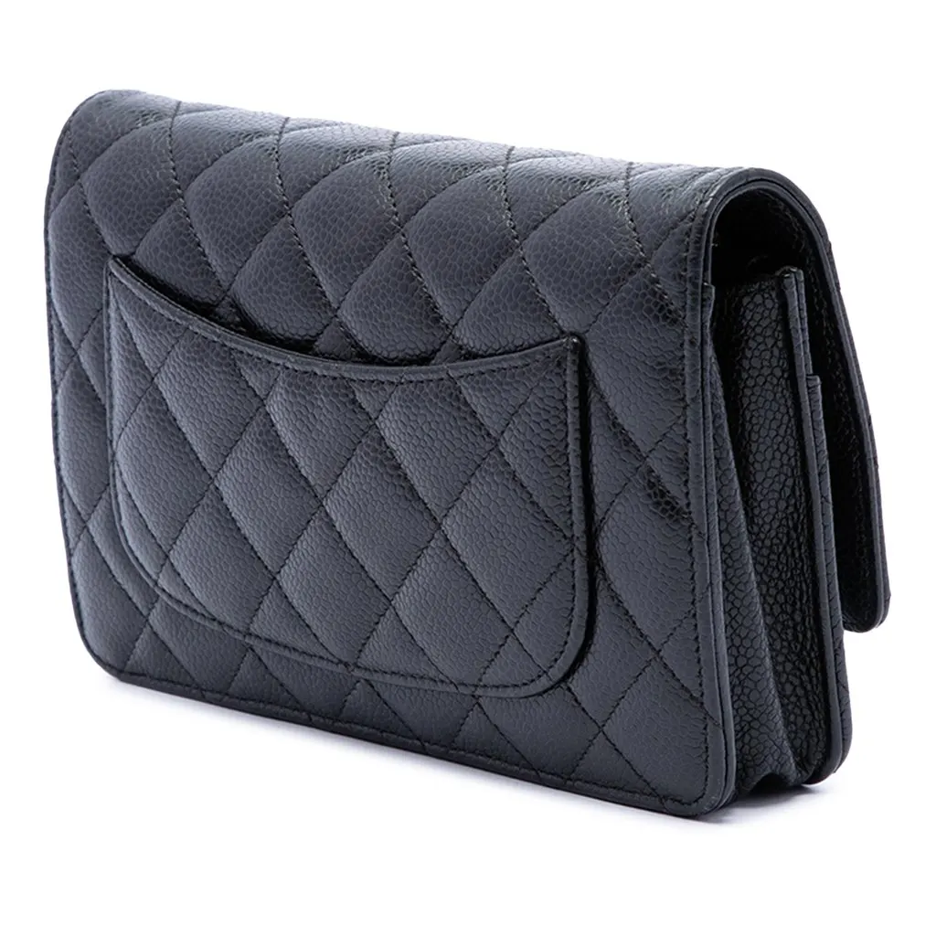 Chanel CC Quilted Caviar Wallet on Chain Black Leather Good - Back View