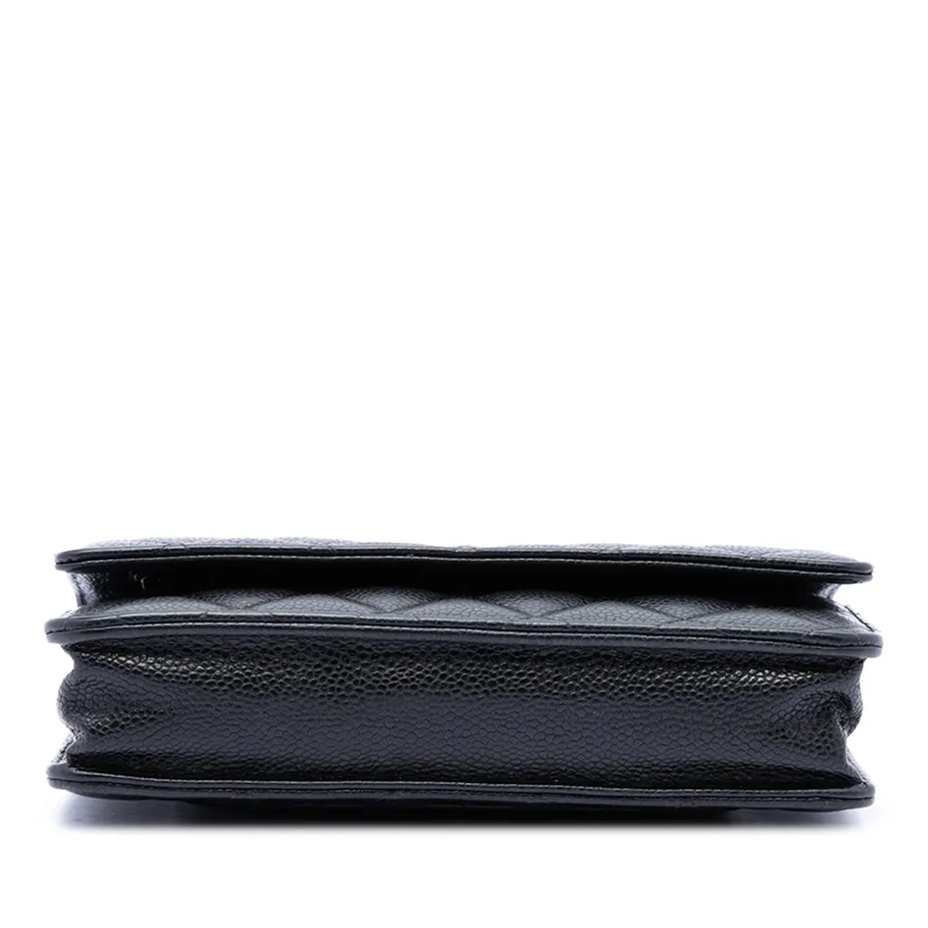 Chanel CC Quilted Caviar Wallet on Chain Black Leather Good - Inside View
