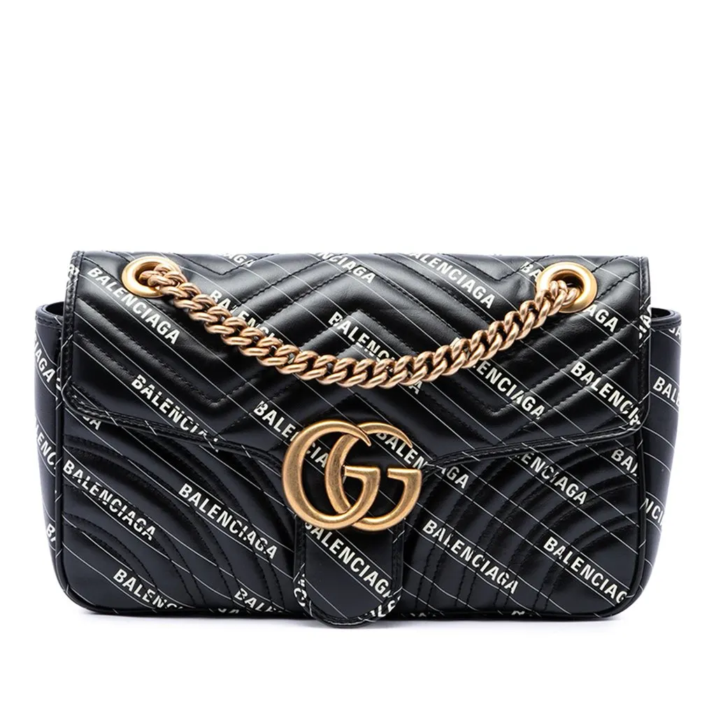 Gucci Balenciaga The Hacker Project Medium GG Marmont Matelasse Leather Shoulder Bag Black Leather Very good - Front View