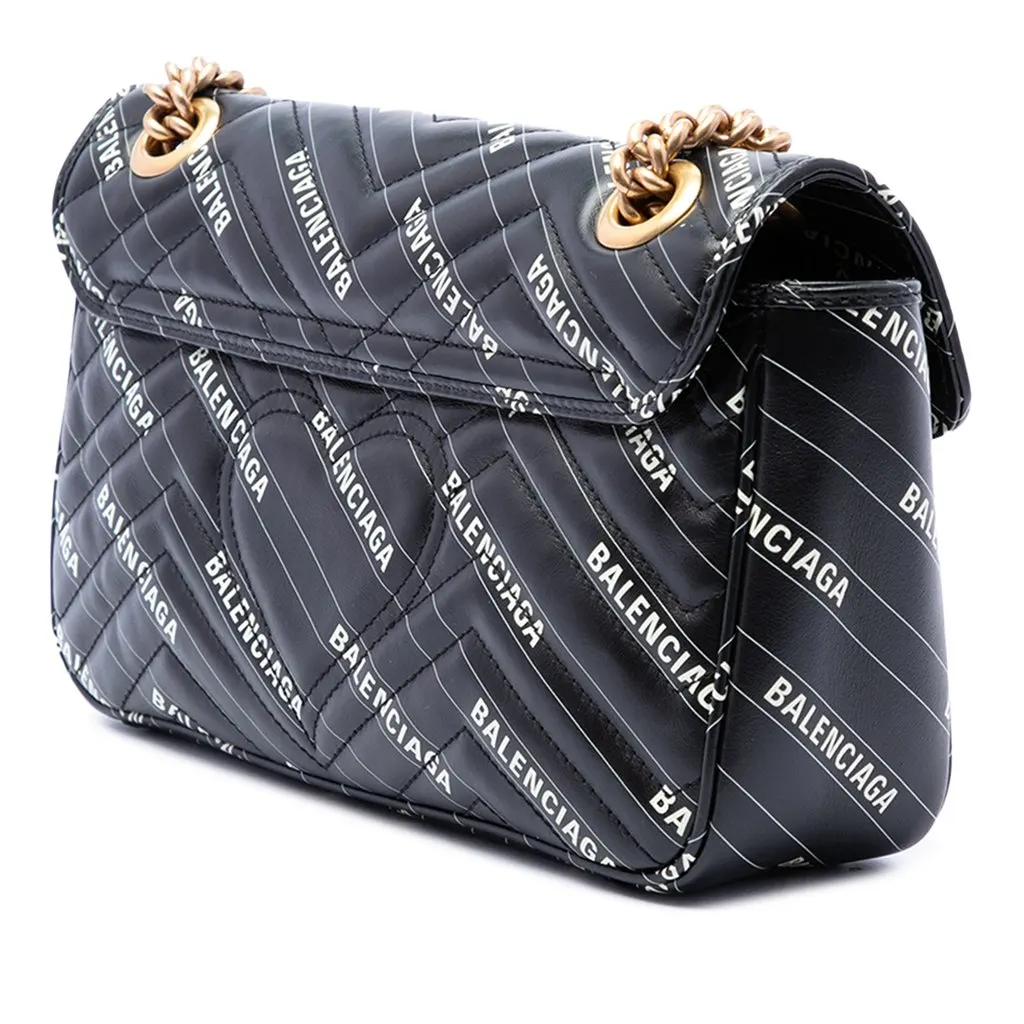 Gucci Balenciaga The Hacker Project Medium GG Marmont Matelasse Leather Shoulder Bag Black Leather Very good - Back View