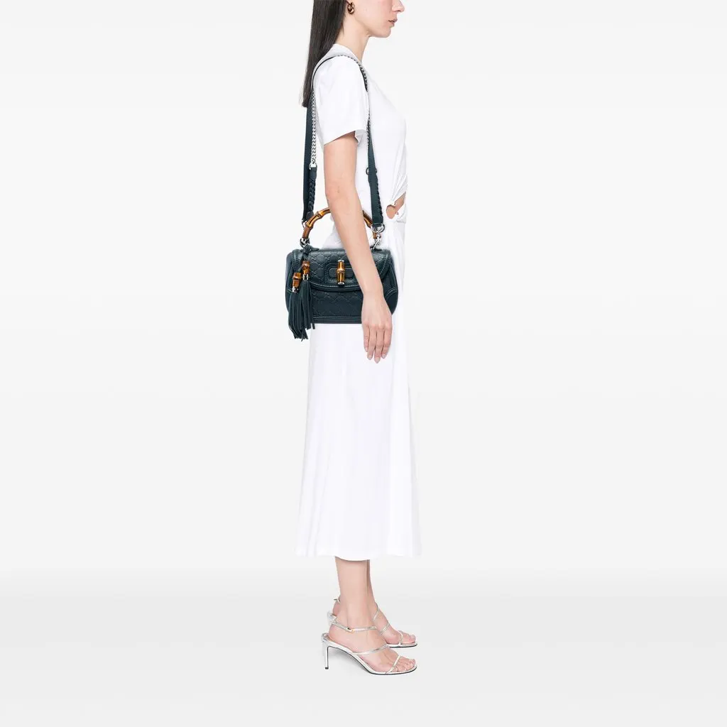 Gucci Medium Guccissima New Bamboo Top Handle Bag Blue Leather Very good - Box View