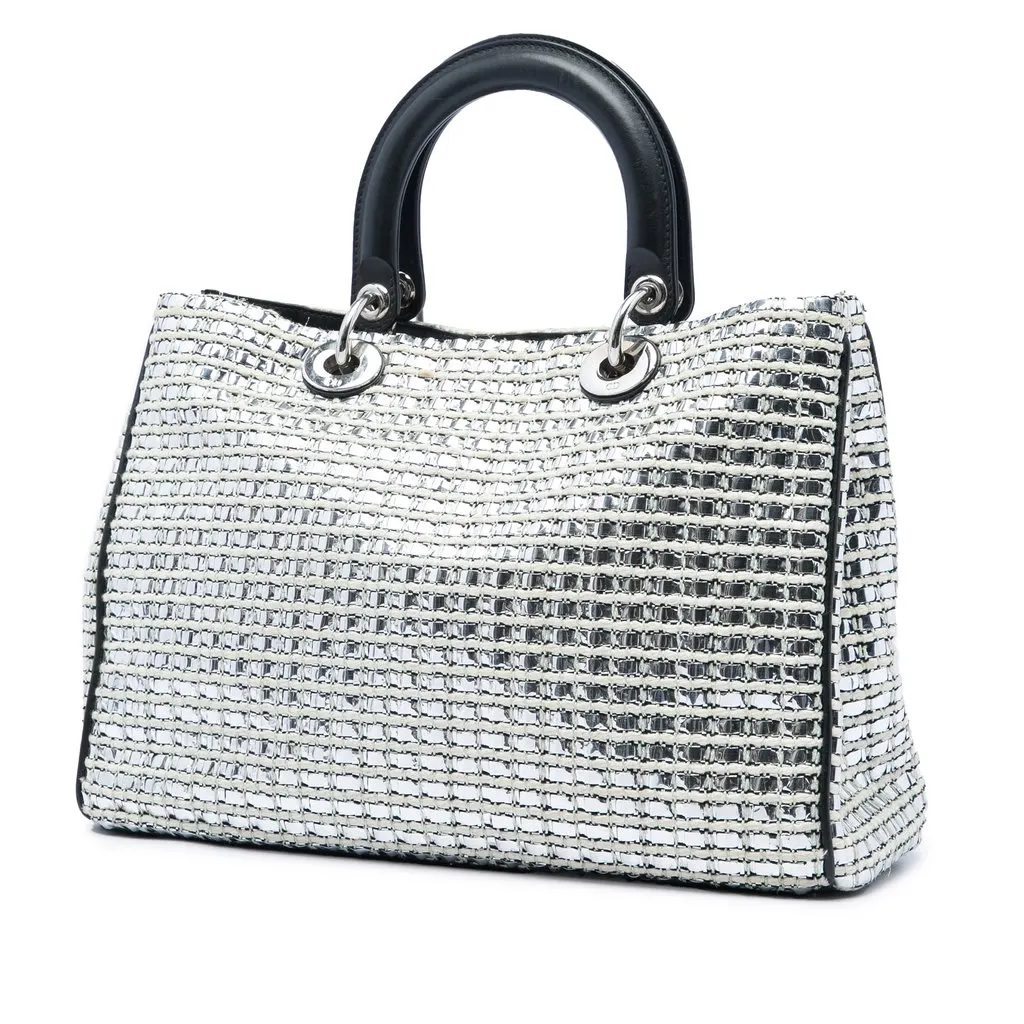 Dior Medium Metallic Tweed Patch Diorissimo Satchel Silver Very good - Back View