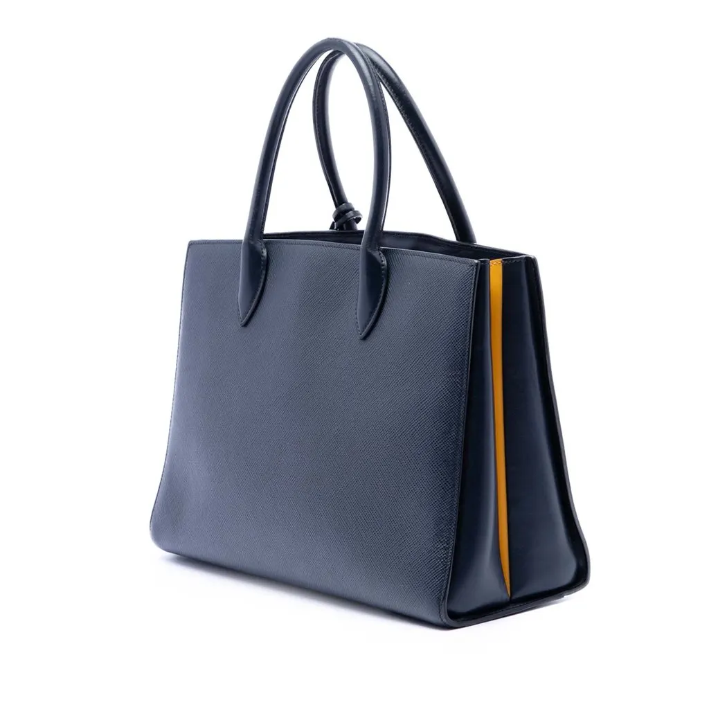 Prada Medium Saffiano Bibliotheque Satchel Blue Leather Very good - Back View