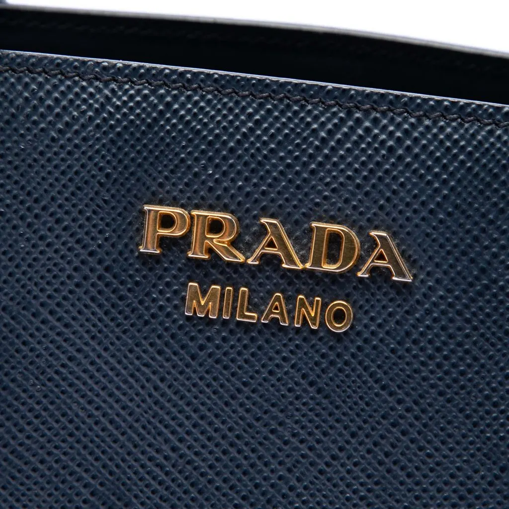 Prada Medium Saffiano Bibliotheque Satchel Blue Leather Very good - Box View