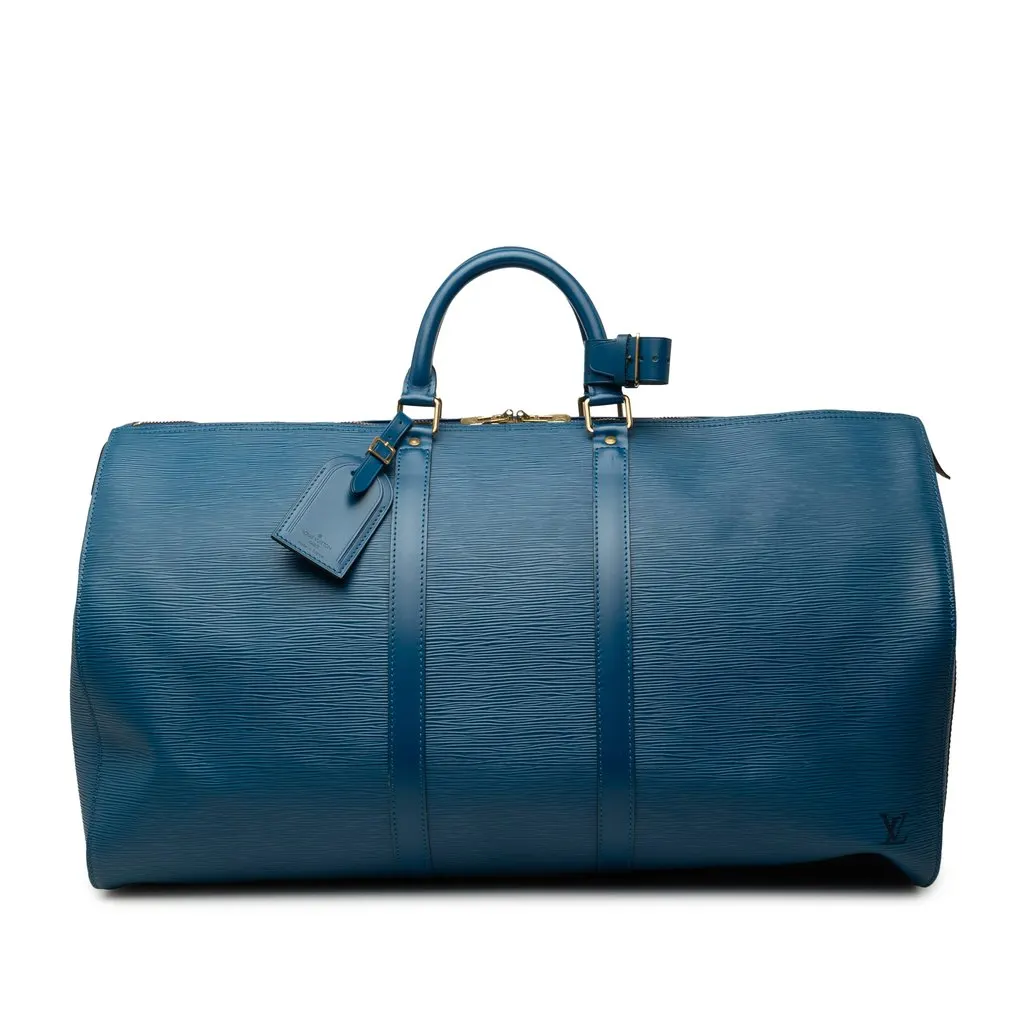 Louis Vuitton Epi Keepall 55 Blue Leather Good - Front View