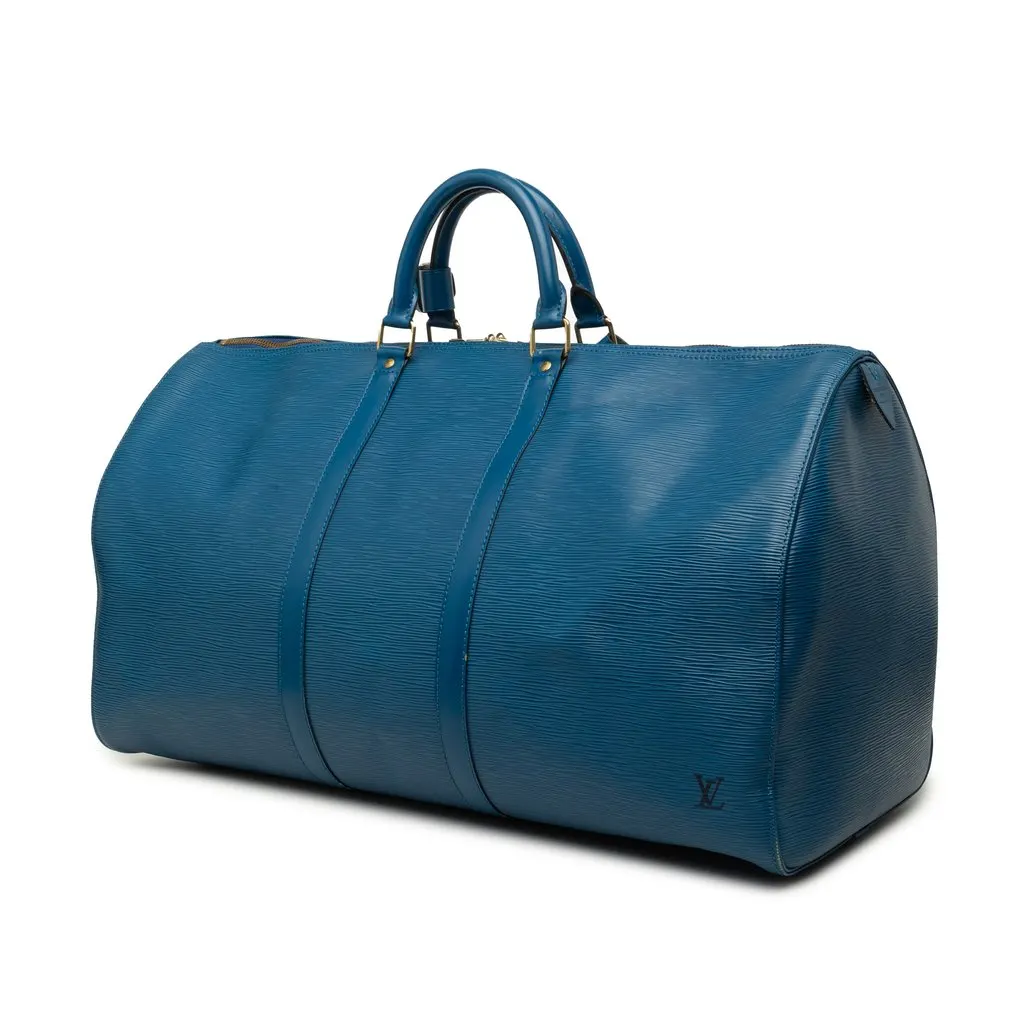 Louis Vuitton Epi Keepall 55 Blue Leather Good - Back View