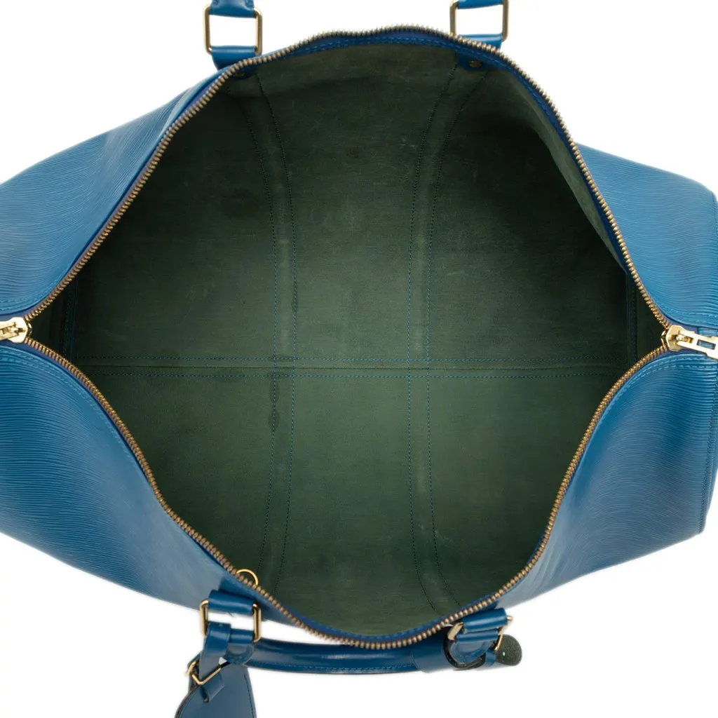 Louis Vuitton Epi Keepall 55 Blue Leather Good - Model View