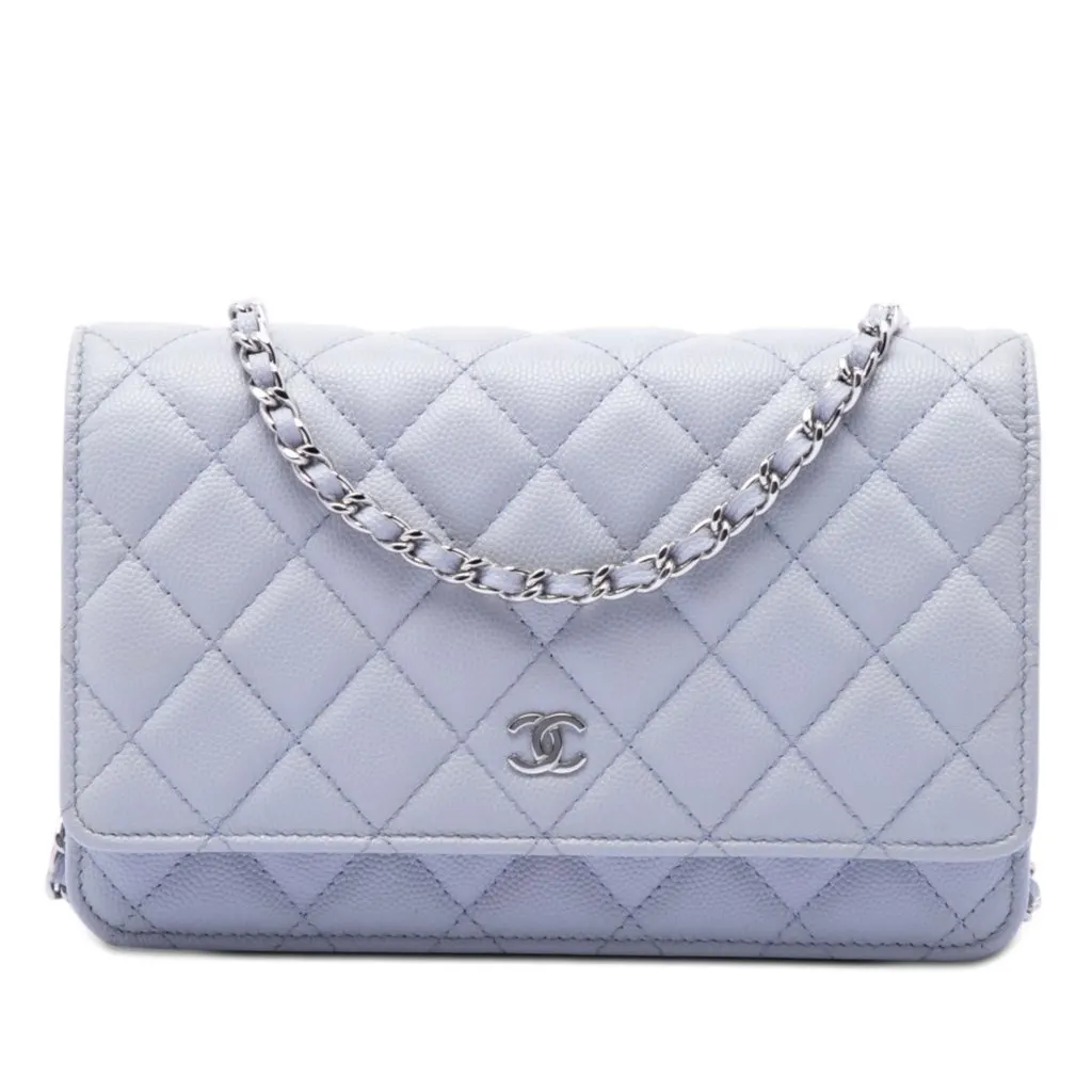 Chanel Classic Caviar Wallet On Chain Purple Leather Very good - Front View