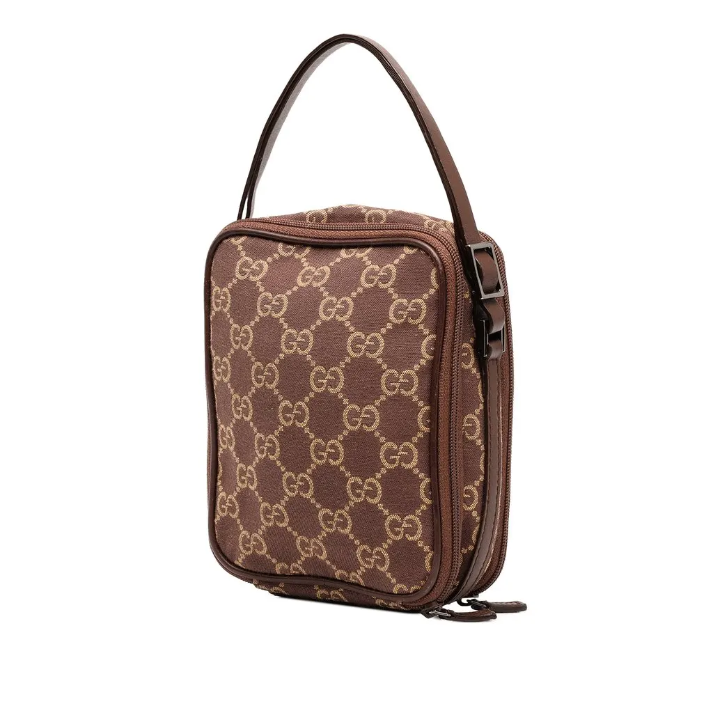 Gucci GG Canvas Double Zip Accessory Pouch Brown Canvas Good - Back View