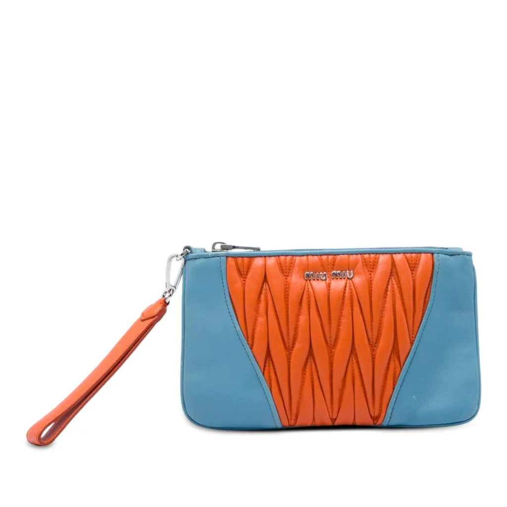 Miu Miu Bicolor Matelasse Nappa Clutch Orange Leather Very good - Front View