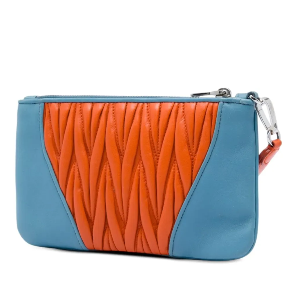Miu Miu Bicolor Matelasse Nappa Clutch Orange Leather Very good - Back View