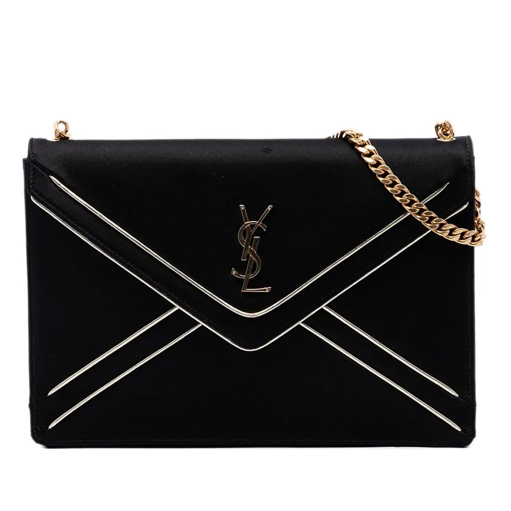 Saint Laurent Satin Monogram Gaby Shoulder Bag Black Very good - Front View
