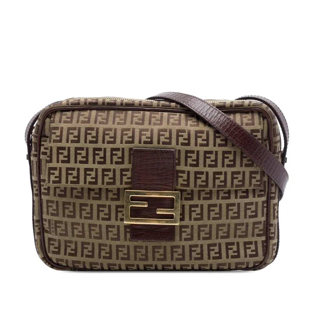 Fendi Zucchino Canvas Crossbody Brown Very good - Front View