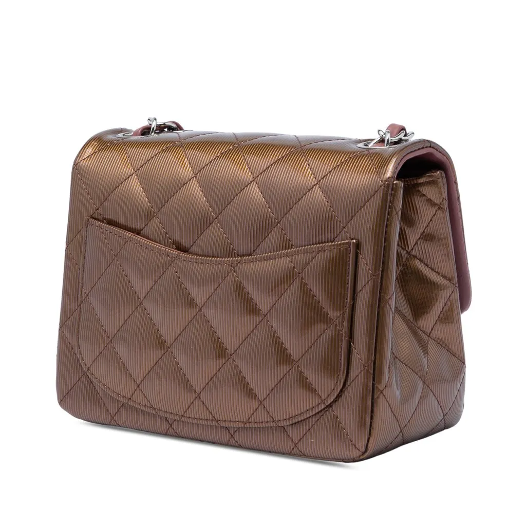 Chanel Mini Square Classic Metallic Striped Patent Single Flap Brown Leather Very good - Back View