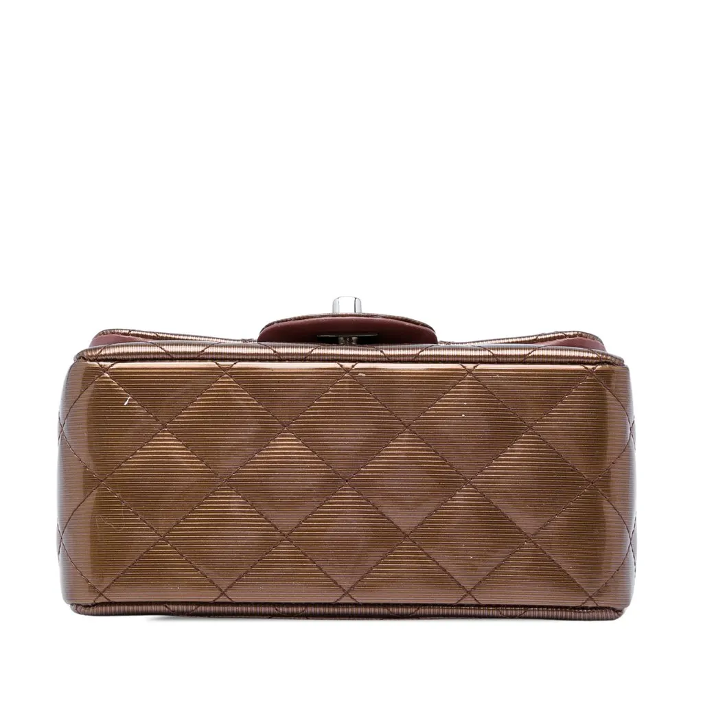 Chanel Mini Square Classic Metallic Striped Patent Single Flap Brown Leather Very good - Inside View