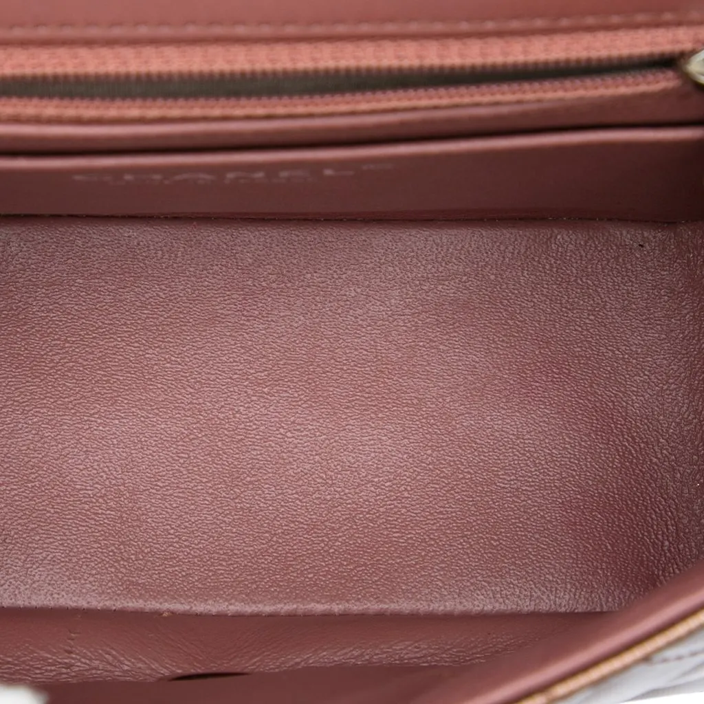 Chanel Mini Square Classic Metallic Striped Patent Single Flap Brown Leather Very good - Model View