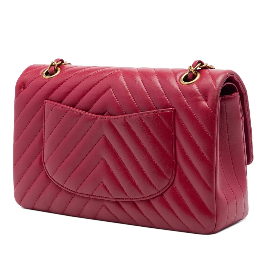 Chanel Medium Classic Chevron Lambskin Double Flap Red Leather Very good - Back View