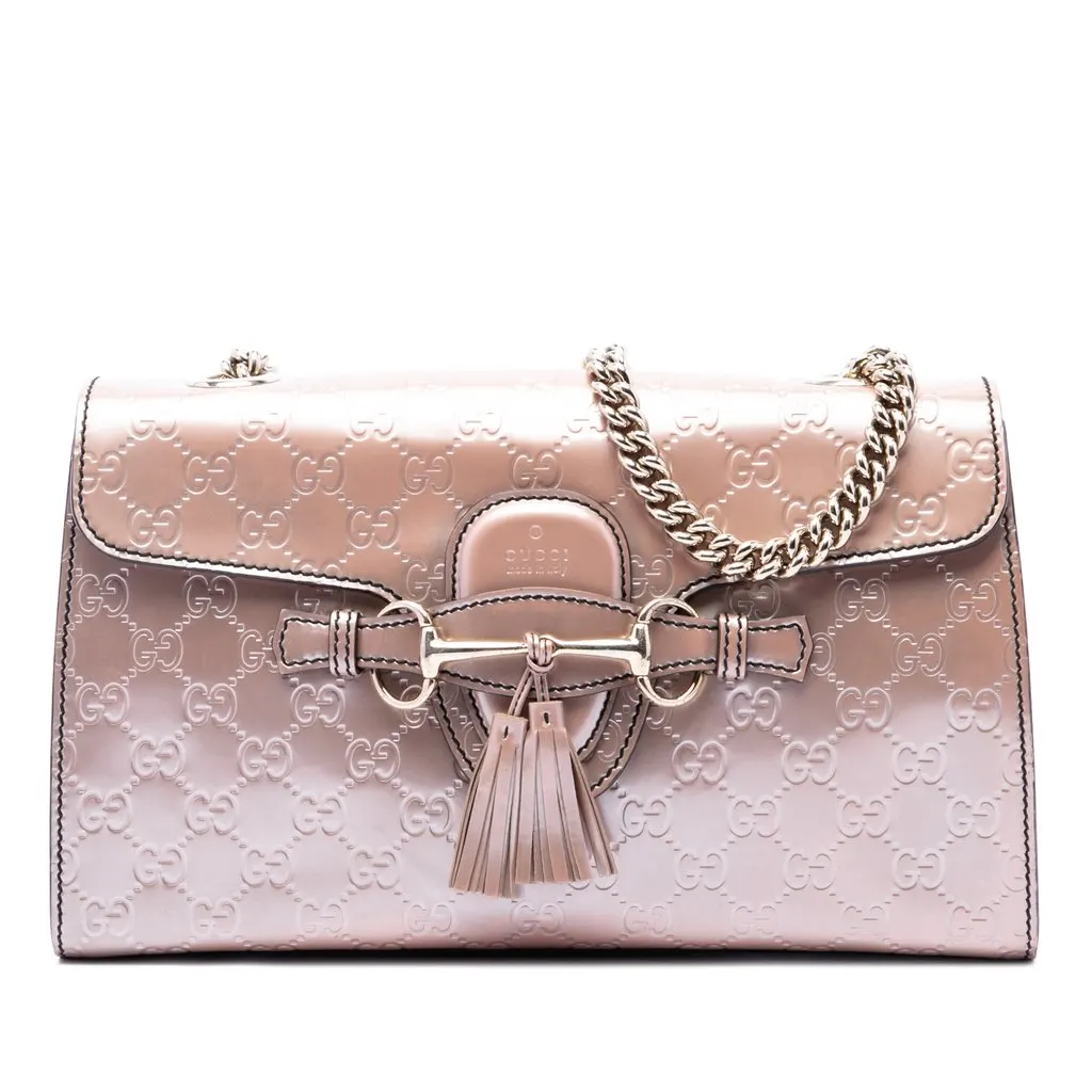 Gucci Medium Guccissima Patent Emily Shoulder Bag Pink Leather Good - Front View
