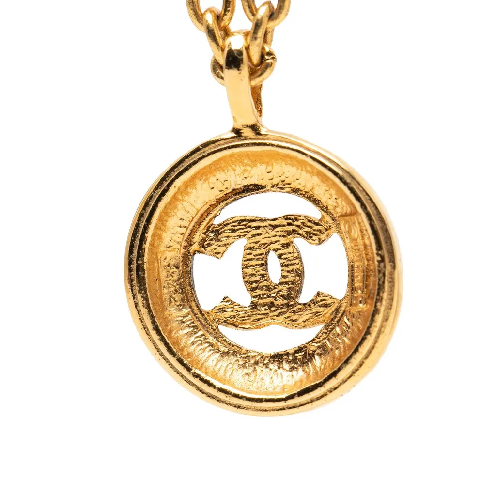 Chanel CC Gold Plated Sunburst Medallion Pendant Necklace Gold Metal Very good - Box View