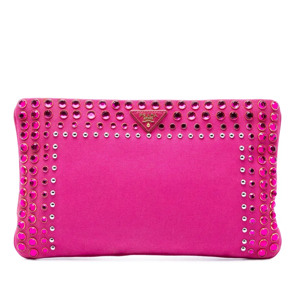 Prada Canvas Canapa Bijoux Clutch Pink Canvas Very good - Front View