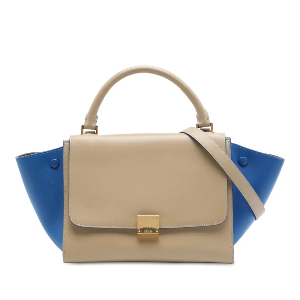 Celine Small Bicolor Leather Trapeze Satchel Beige Leather Very good - Front View