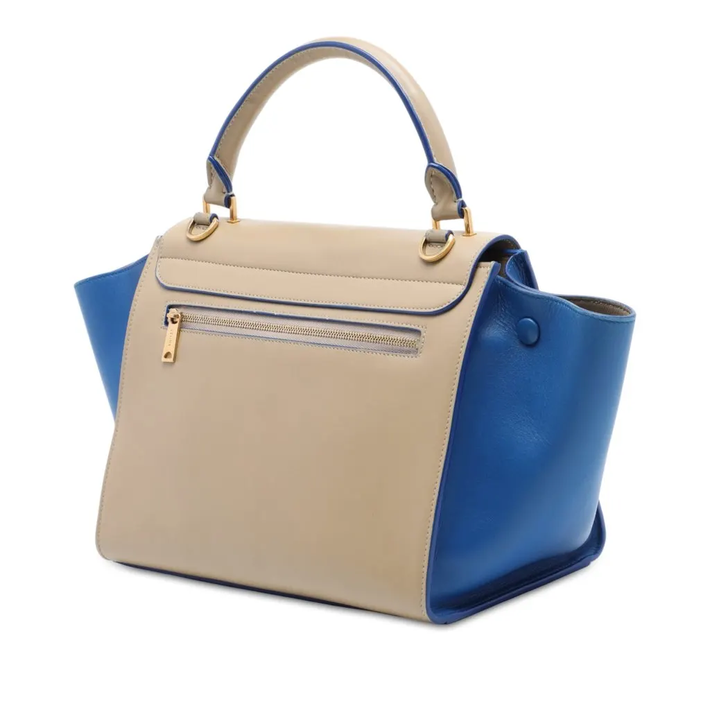 Celine Small Bicolor Leather Trapeze Satchel Beige Leather Very good - Back View