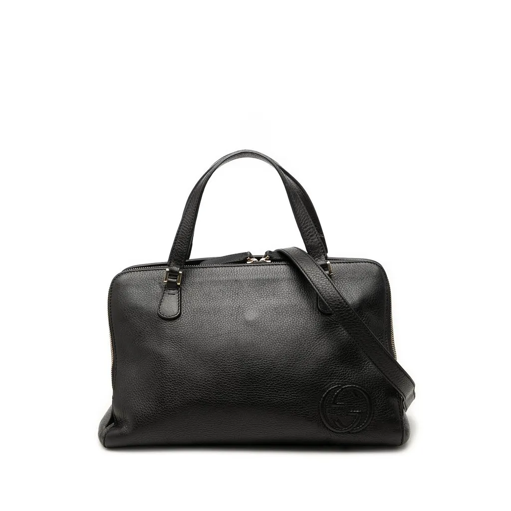 Gucci Pebbled Calfskin Soho Working Satchel Black Leather Good - Front View