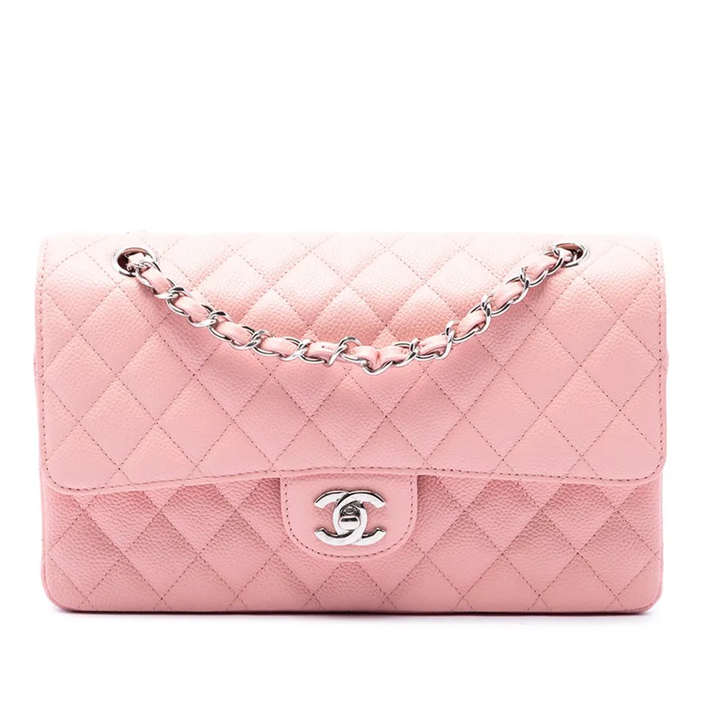 Chanel Medium Classic Caviar Double Flap Pink Leather Very good - Front View